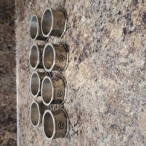🏠 95% Pewter Geometric Octagon Shape Napkin Ring Holders Set of 8